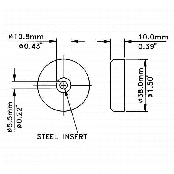 38x10 Rubber Foot To Take M6 Bolt F1687/m6