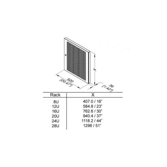 20u Perforated Rack Door For R8400 & R8500 Racks R8460/20