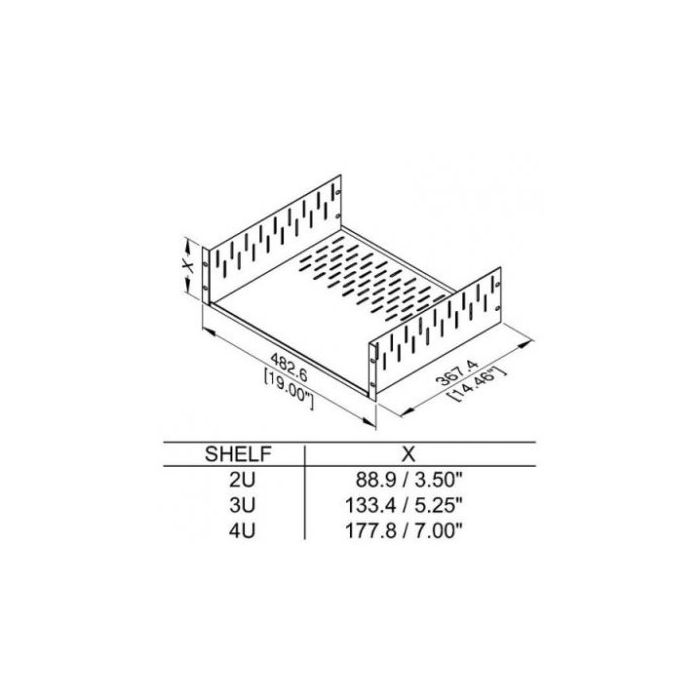 2u Clamping Rack Shelf 367.4mm/14.46" Deep R1297/2uk