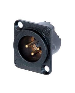Neutrik Xlr 3 Pin Male Chassis Dlx Black Body Gold Pins Nc3md-lx-b