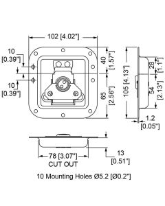 Flightcase butterfly latch, Medium Stainless Steel catch in Deep Dish, L905/915S
