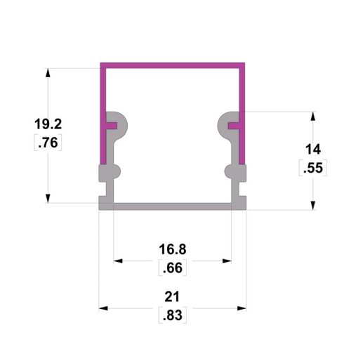 1m Kit 16.8mm Aluminium Profile Track With Rectangular Cover