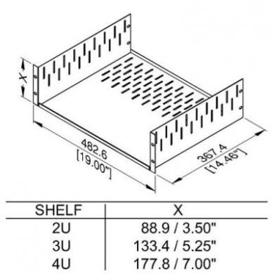 2u Clamping Rack Shelf 367.4mm/14.46" Deep R1297/2uk