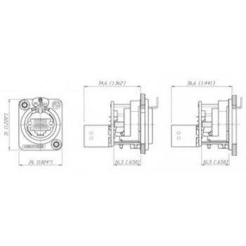 Neutrik Ethercon Chassis D Series Black Feedthrough Ne8fdp-b