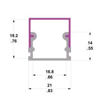 1m Kit 16.8mm Aluminium Profile Track With Rectangular Cover